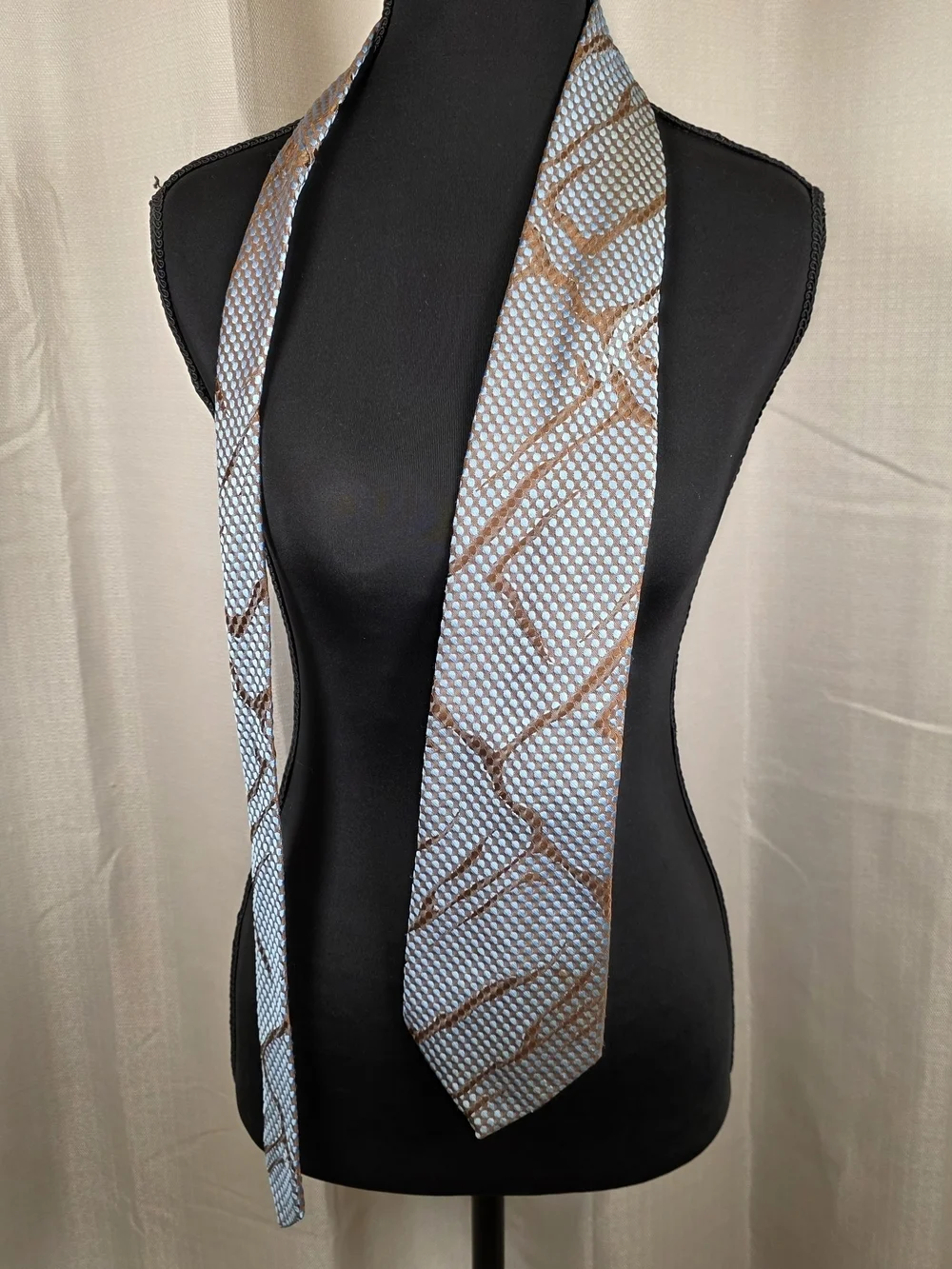Vintage 70s Sears Wide Tie Brown Blue Disco Geometric Kipper